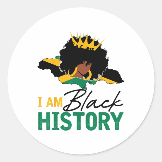 Adesivo Redondo Sou História Negra Jamaica Queen E Jamaican Flag (Frente)