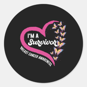 Adesivo Redondo Sou um Sobrevivente Cancer Mama Rosa Consciência