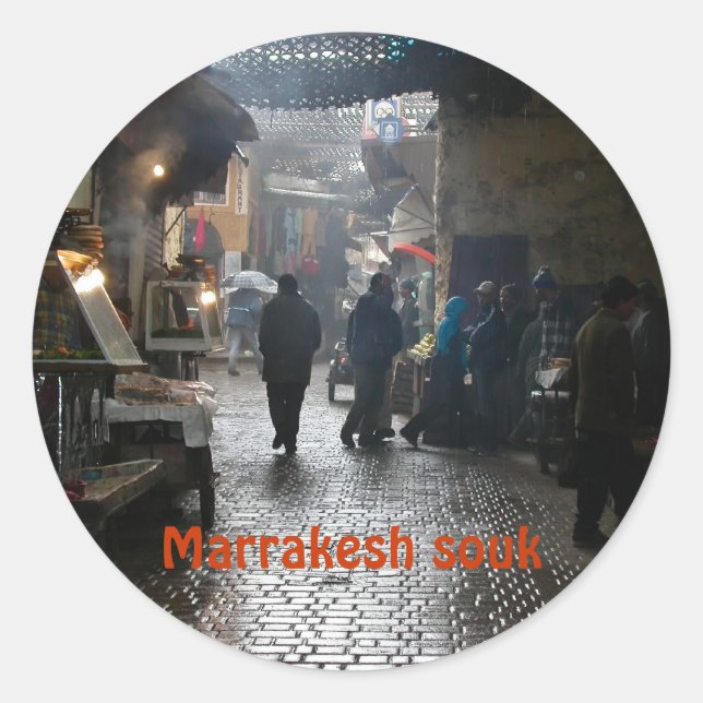 Adesivo Redondo Souk de C4marraquexe em Marrocos (Frente)
