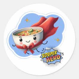 Adesivo Redondo Souper Hero, Super Hero Soup Pun |