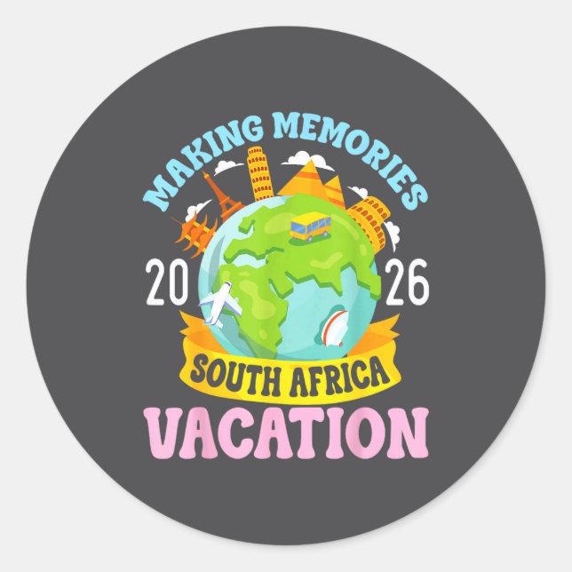 Adesivo Redondo South Africa Vacation 2026 Travel Making Memories  (Frente)
