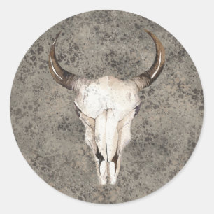 Adesivo Redondo South-West Rustic Ranch Crânio Marrom Salpicado