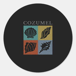 Adesivo Redondo Souvenir de Férias Colorido na Praia de Cozumel Mé