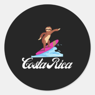 Adesivo Redondo Souvenir de Férias de Preguiça de Surf no Costa Ri