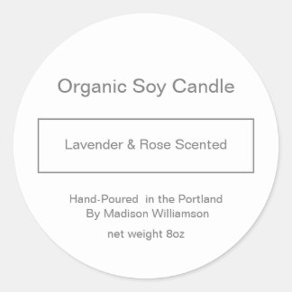 Adesivo Redondo Soy Candle | Cinzas simples e personalizadas branc