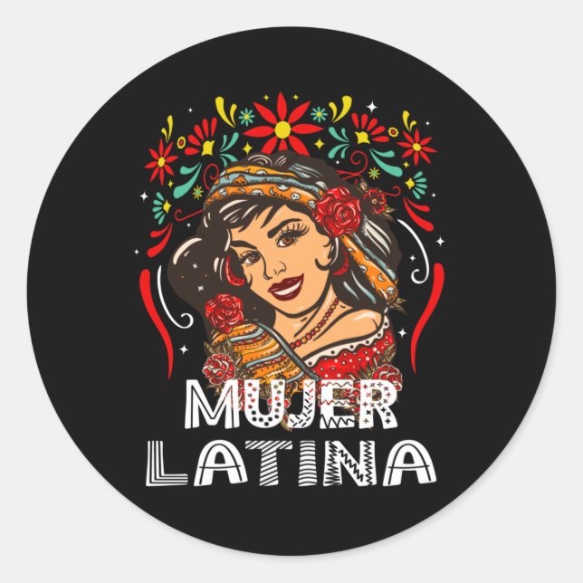 Adesivo Redondo Soy Mujer Latina, Forte mulher latina (Frente)