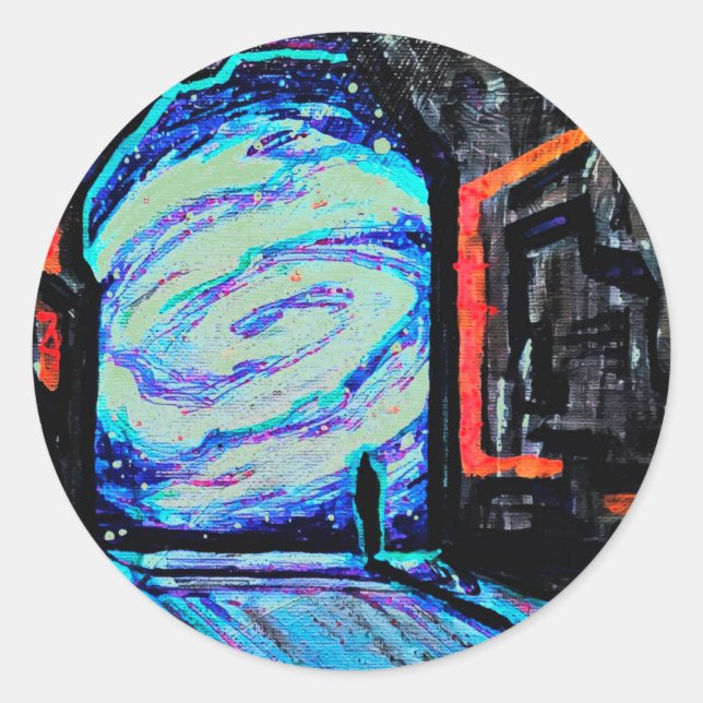 Adesivo Redondo Sozinho com o Abismo Brilhante (Frente)