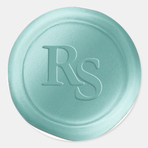 Adesivo Redondo Spa Azul Monograma Duplo Selo De Cera De Casamento