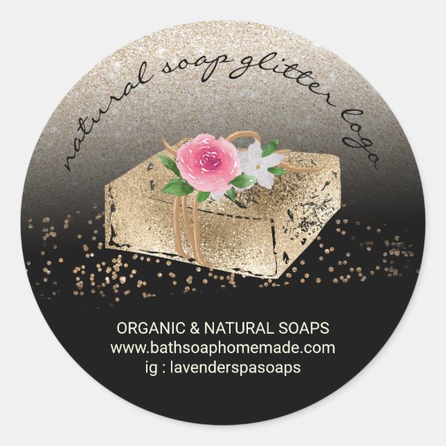 Adesivo Redondo Spa Orgânica Natural De Soap Homemade Dourada (Frente)