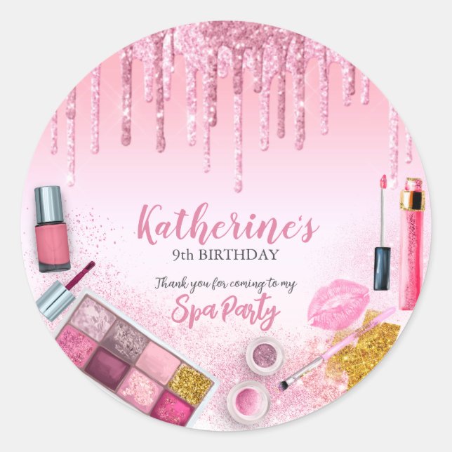 Adesivo Redondo Spa Party Glam Girl Festa de aniversário Salon (Frente)