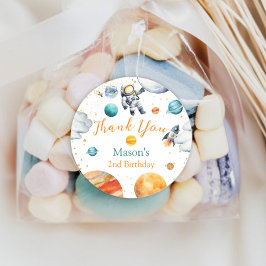 Adesivo Redondo Space Explorer Thank You Birthday Astronaut Planet