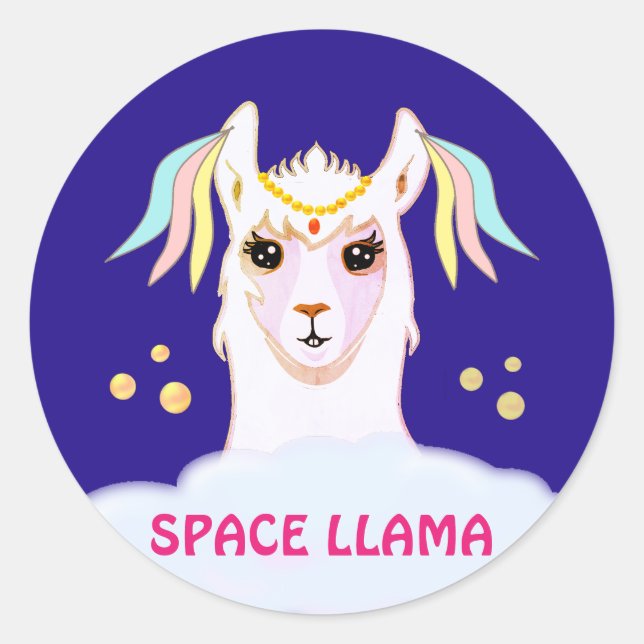 Adesivo Redondo Space Llama Sticker (Frente)