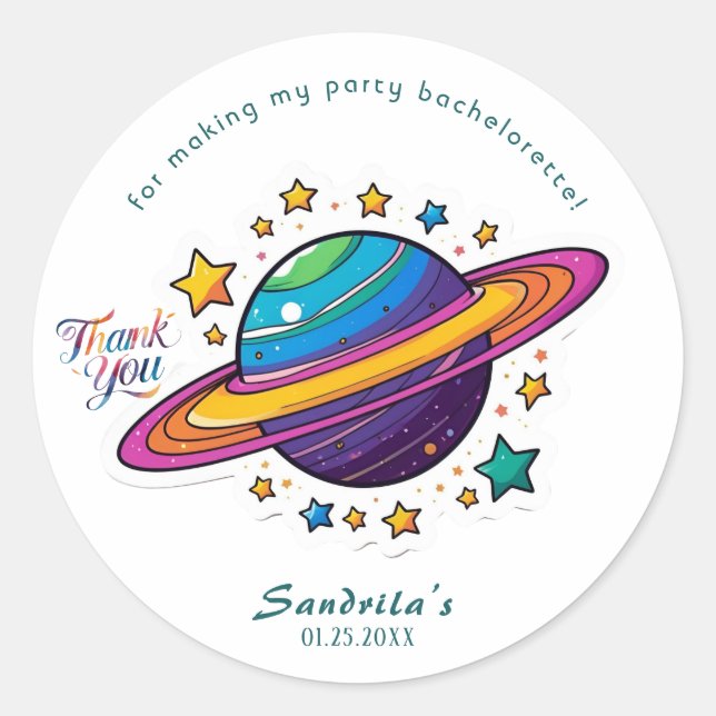 Adesivo Redondo Space Planet Birthday Party Classic Round Sticker (Frente)