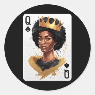 Adesivo Redondo Spades Queen Poker Card Afro-Americano