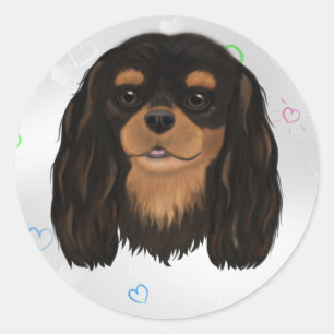 Adesivo Redondo Spaniel de Cavalier Preto e Tan Personalizado