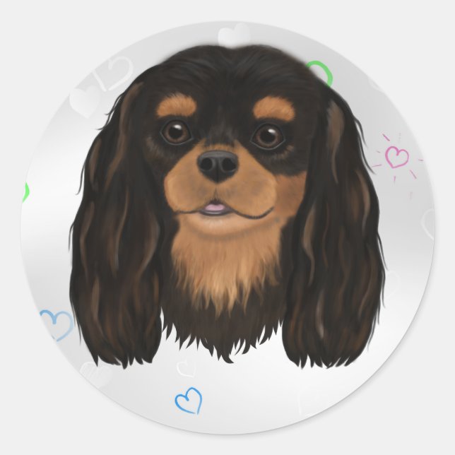 Adesivo Redondo Spaniel de Cavalier Preto e Tan Personalizado (Frente)