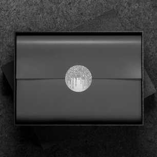 Adesivo Redondo Sparkle Dripe Party   Prata de alcatifa