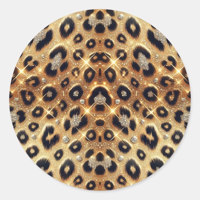 Adesivo Redondo Sparkle Glam Dourado Leopard Chita Impressão (Frente)