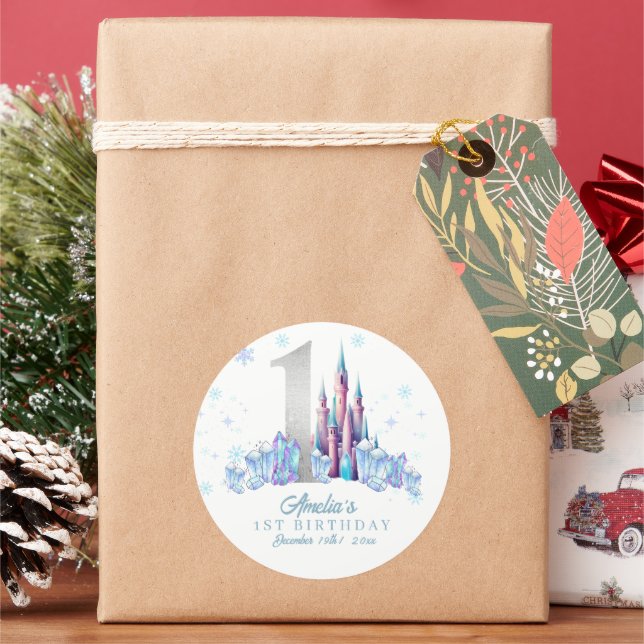 Adesivo Redondo Sparkle Silver Frozen Kingdom Castle primeiro aniv (Feriado)