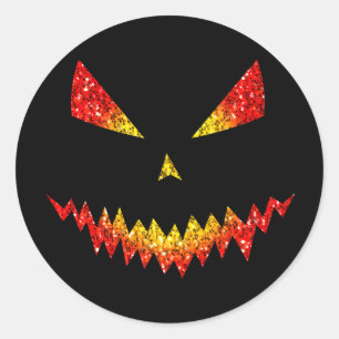 Adesivo Redondo Sparkly Jack O'Lanterna face Halloween