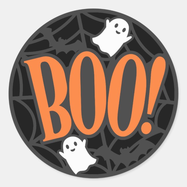 Adesivo Redondo Spider Web Ghost Boo! Dia das Bruxas (Frente)