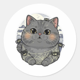 Adesivo Redondo Spiderweb Brit - British Shorthair Cat Halloween
