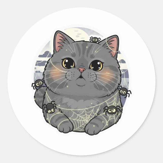 Adesivo Redondo Spiderweb Brit - British Shorthair Cat Halloween (Frente)