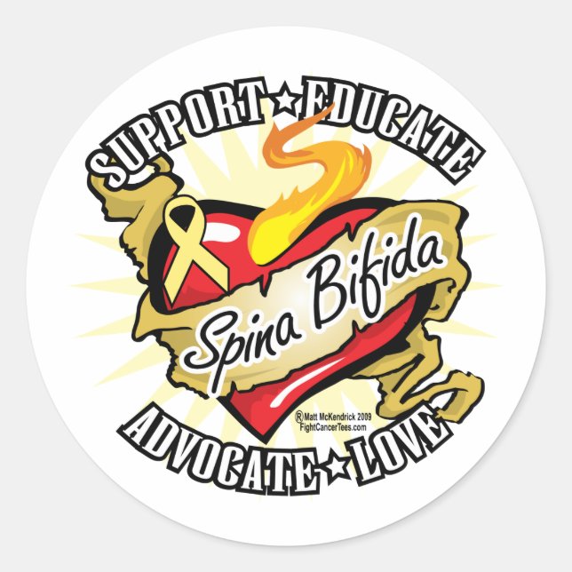 Adesivo Redondo Spina Bifida Classic Heart (Frente)