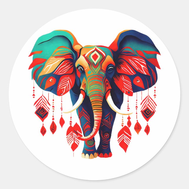 Adesivo Redondo Spiritual Elephant with Red Feathers (Frente)