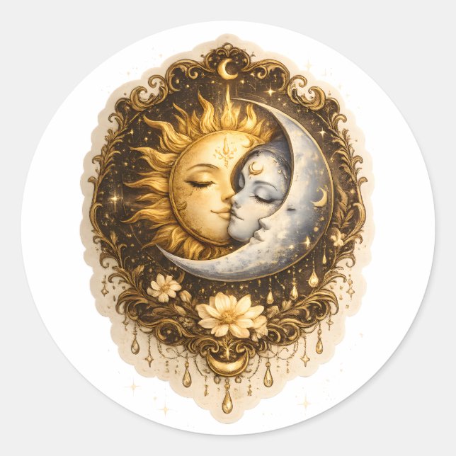 Adesivo Redondo Spiritual Sun and Moon Celestial Sacred Light (Frente)