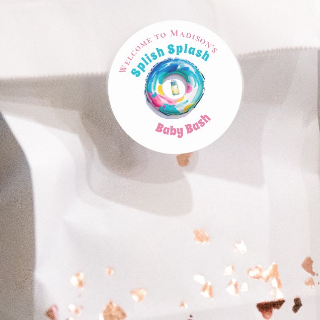 Adesivo Redondo Splash Baby Bash Summer Chá de fraldas Bem-vindo (Criador carregado)