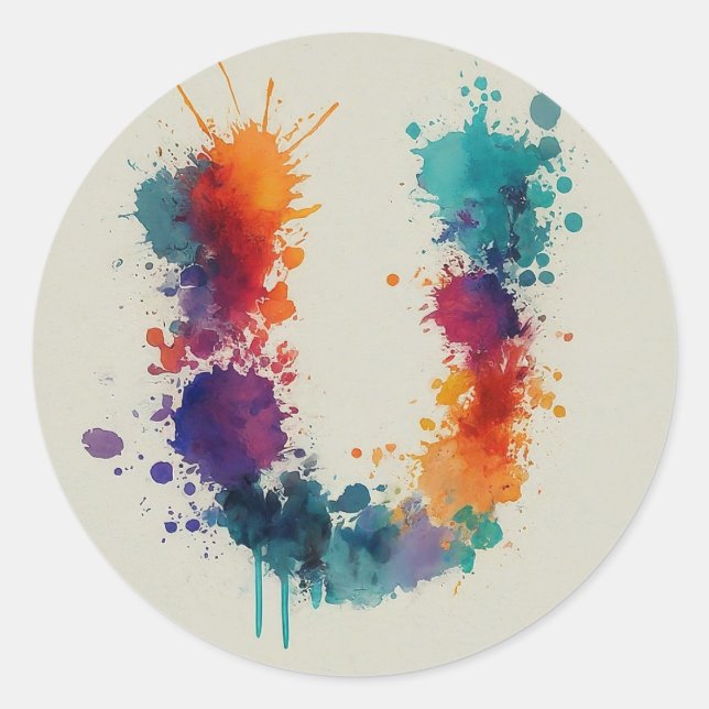 Adesivo Redondo Splash de Aquarela U (Frente)