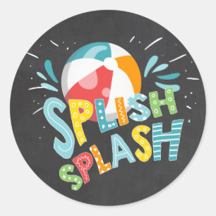 Adesivo Redondo Splish Splash Chalk Party Favor Tag Sticker