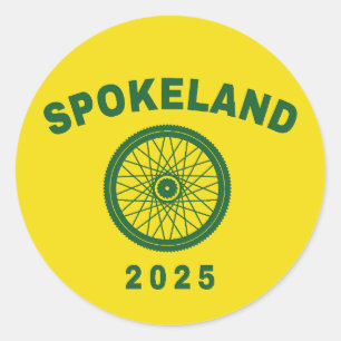 Adesivo Redondo Spokeland Oakland ciclando o ciclista californiano