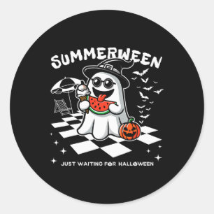 Adesivo Redondo Spookeen Halloween Summer Vibes Pumpkin Ghost Tee