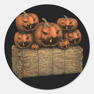 Adesivo Redondo Spookeen Pumpkins Hay Bale Halloween
