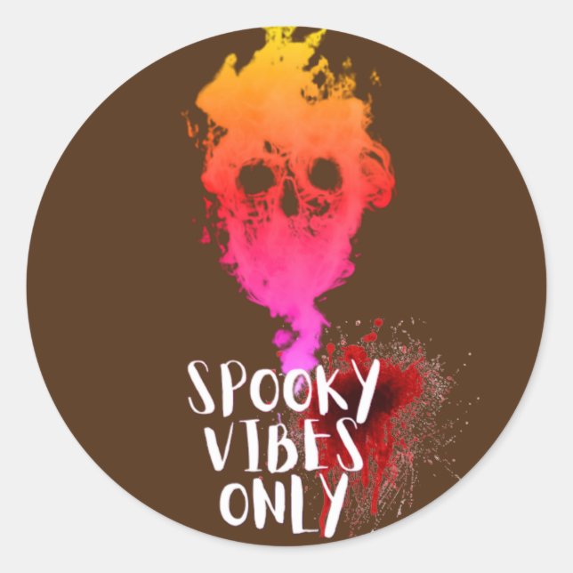 Adesivo Redondo Spookes Vibes Apenas Red Smoking Skull Halloween (Frente)