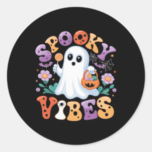 Adesivo Redondo Spookes Vibes Ghost Retro Groovy Halloween Kids Gi