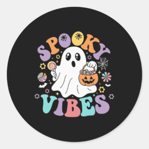 Adesivo Redondo Spookes Vibes Ghost Retro Groovy Halloween Kids Gi