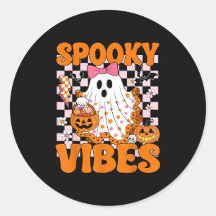 Adesivo Redondo Spookes Vibes Ghost Retro Groovy Halloween Mulhere