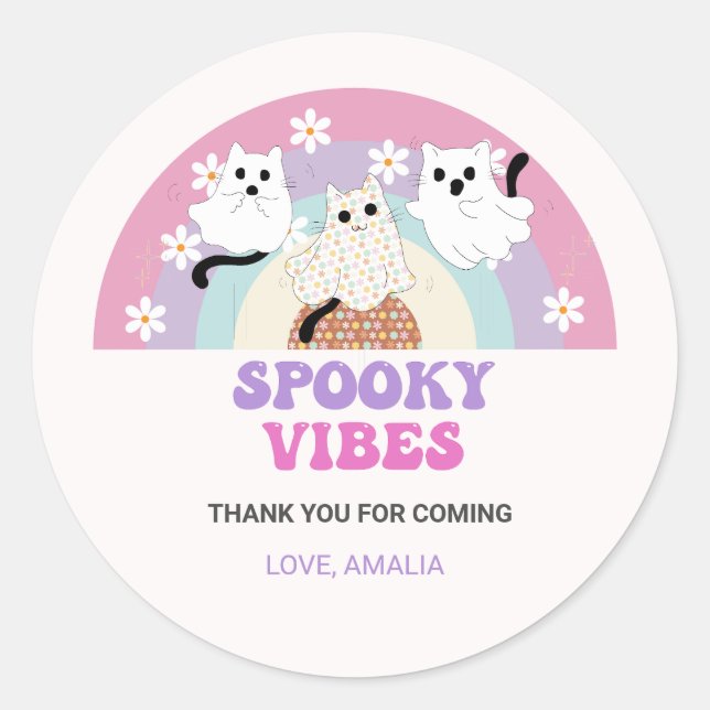Adesivo Redondo Spookes Vibes Retro Halloween Ghost Birthday (Frente)