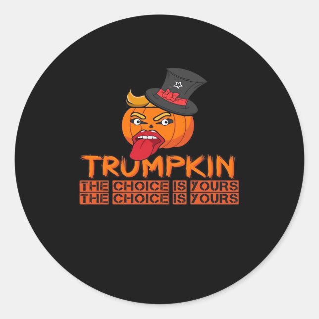 Adesivo Redondo Spookin Trumpkin Halloween Top Hat & Tongue Out- I (Frente)