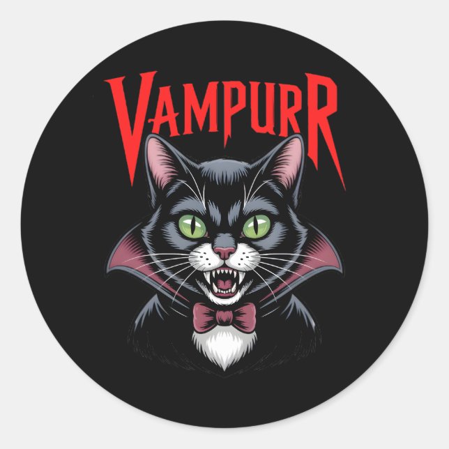 Adesivo Redondo Spookper Vampurr Vampiro Cat Halloween (Frente)