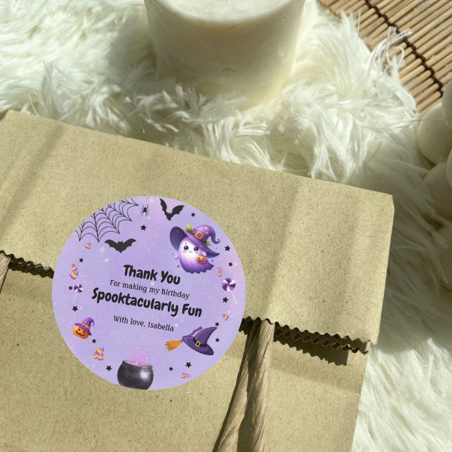Adesivo Redondo Spooktacular Obrigado Ghost Roxo de Halloween Boni (Criador carregado)