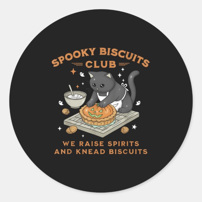 Adesivo Redondo Spooky Biscuits Club Black Cat Pumpkin Halloween B (Frente)