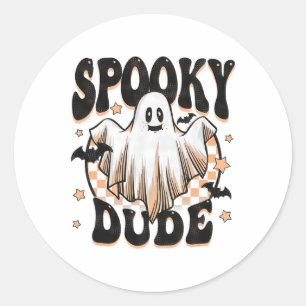 Adesivo Redondo Spooky Dude Groovy Ghost Halloween Kids Bo
