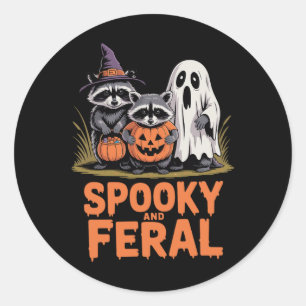 Adesivo Redondo Spooky E Feral Halloween Ghost Raccoon Ogambm