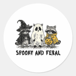 Adesivo Redondo Spooky E Feral Halloween Raccoon Spooky Season T