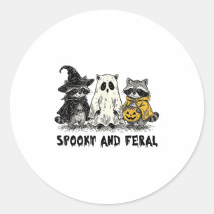 Adesivo Redondo Spooky E Feral Halloween Raccoon Spooky Season T