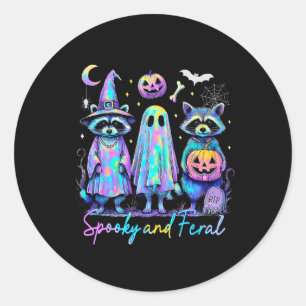 Adesivo Redondo Spooky E Feral Halloween Raccoon Witch Ghost Jac